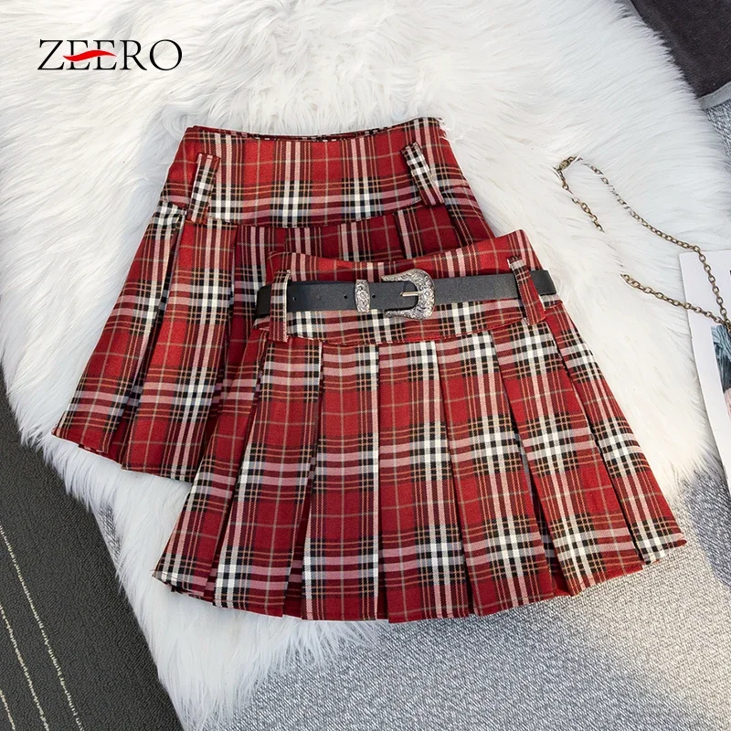 

Pretty Style Spring Autumn Women Red Plaid Mini Skirt High Waist Cute Schoolgirl Casual Sweet Kawaii A-Line Short Pleated Skirts