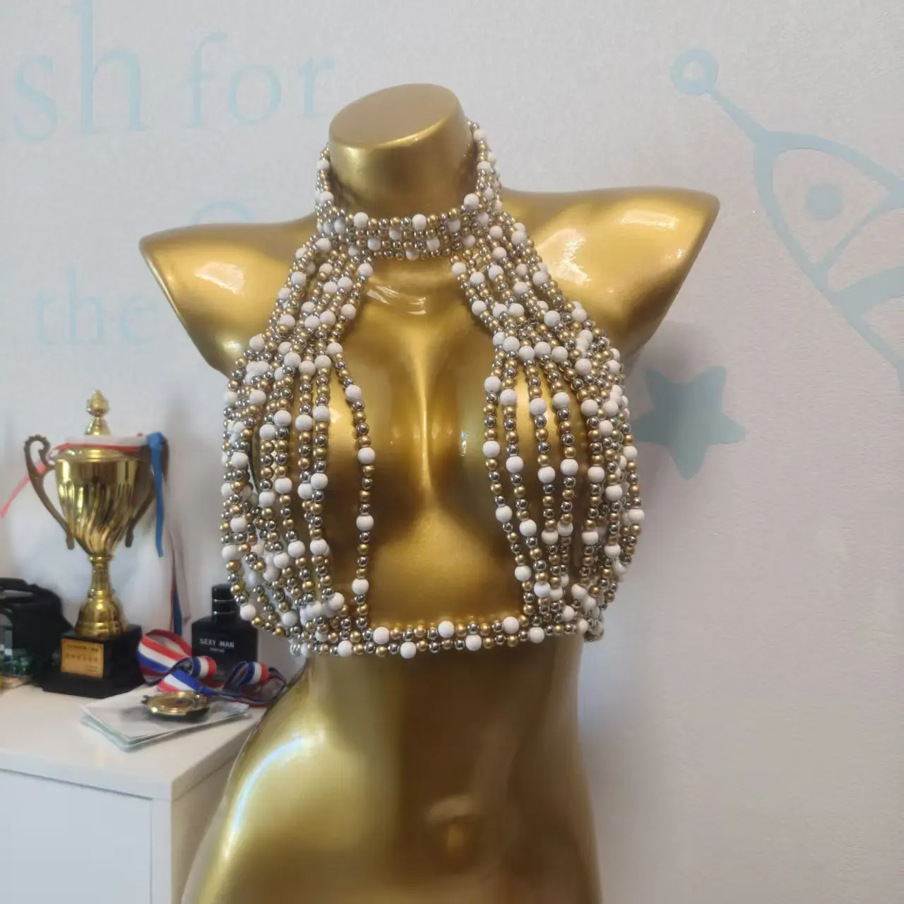 

European And American Style Handmade Bead Chest Chain Women'S Multi-Layer Body Chain Music Festival Party Fashion Bead Top