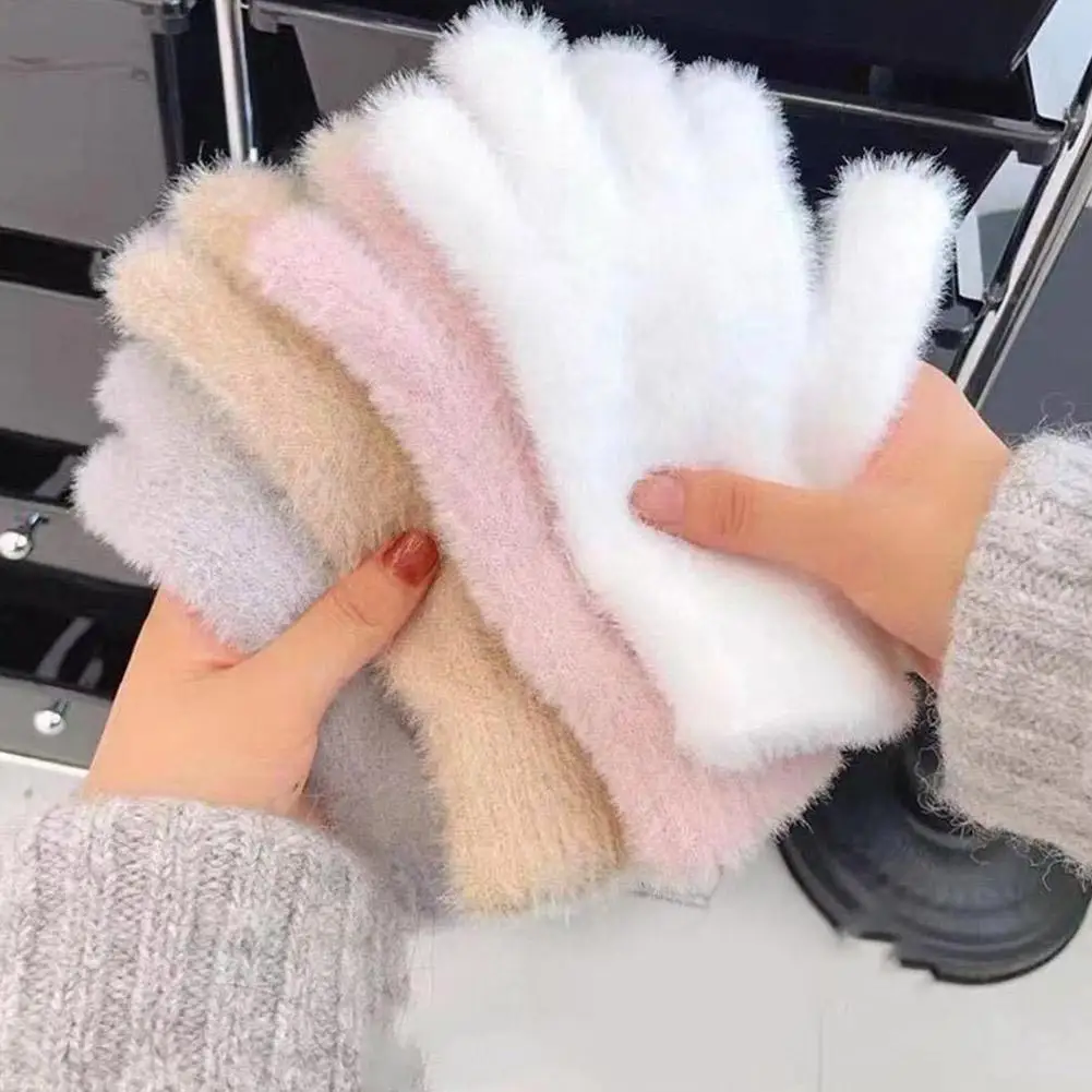 Korean-style Women Gloves Knitted Solid Autumn Winter Hand Warmer Thicken Lining Skiing Short Wrist Female Full Fingered Mittens
