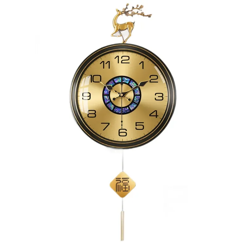 New Chinese Brass Wall Clock Silent Quartz Living Room Light Luxury Decorative Household Perpetual Calendar Clock