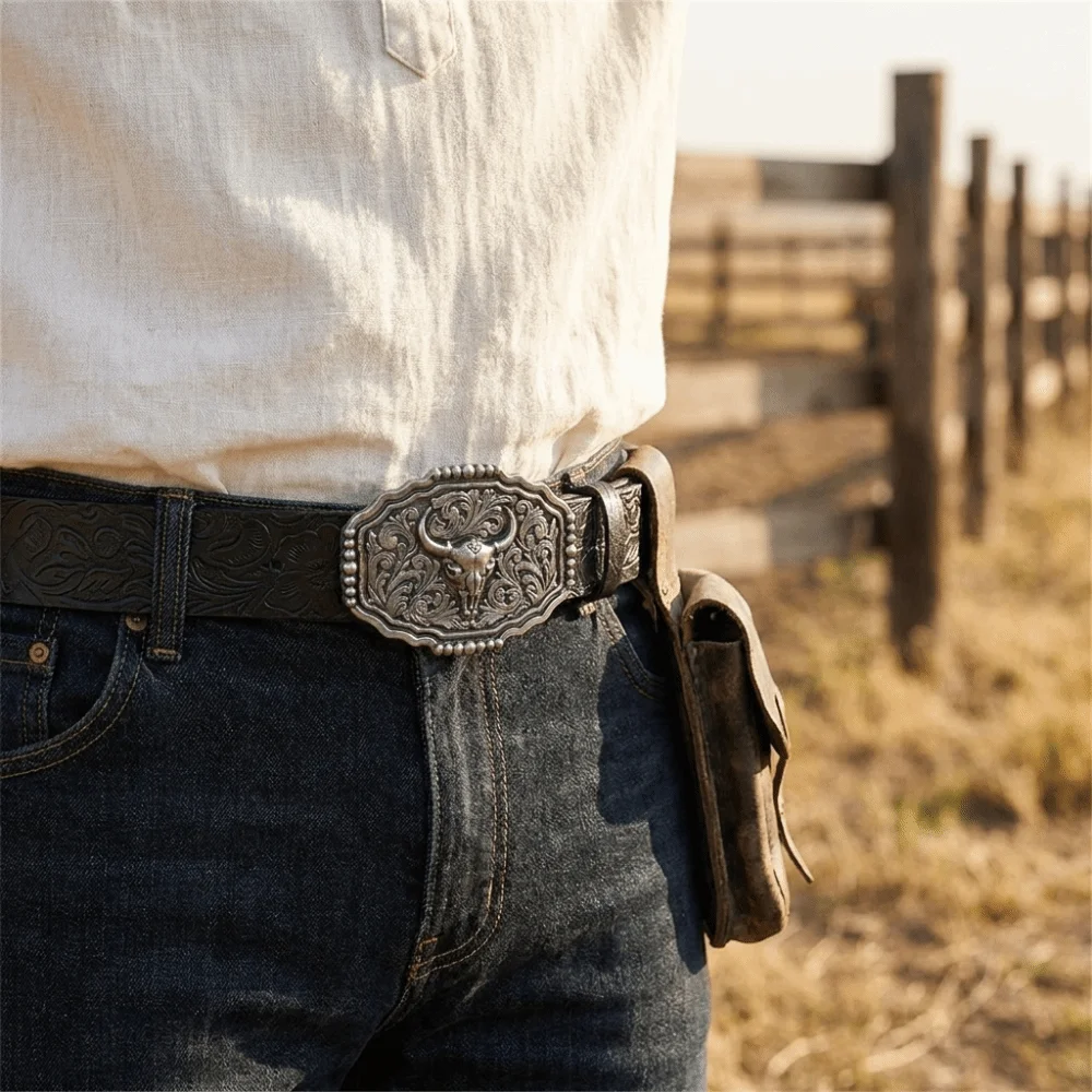 Fashion PU Leather Western Cowboy Belt Embossed Trendy Brand Business Casual Belt Luxury Design Waist Strap for Men