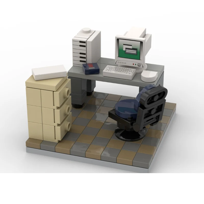 City Street View Model MOC Building Bricks Computer Workstation Modular Technology Gifts Holiday Assemble Children Toys Suit