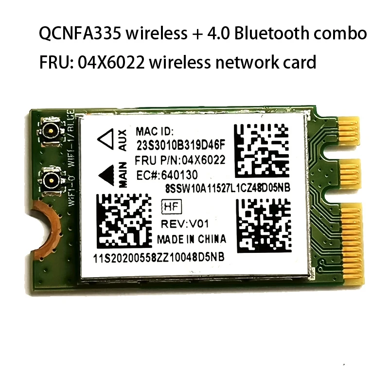 QCNFA335-Carte réseau sans fil Bluetooth, Wild NGFF M2 4.0, Système de prise en charge de la carte réseau, Win7, Win8, Win10