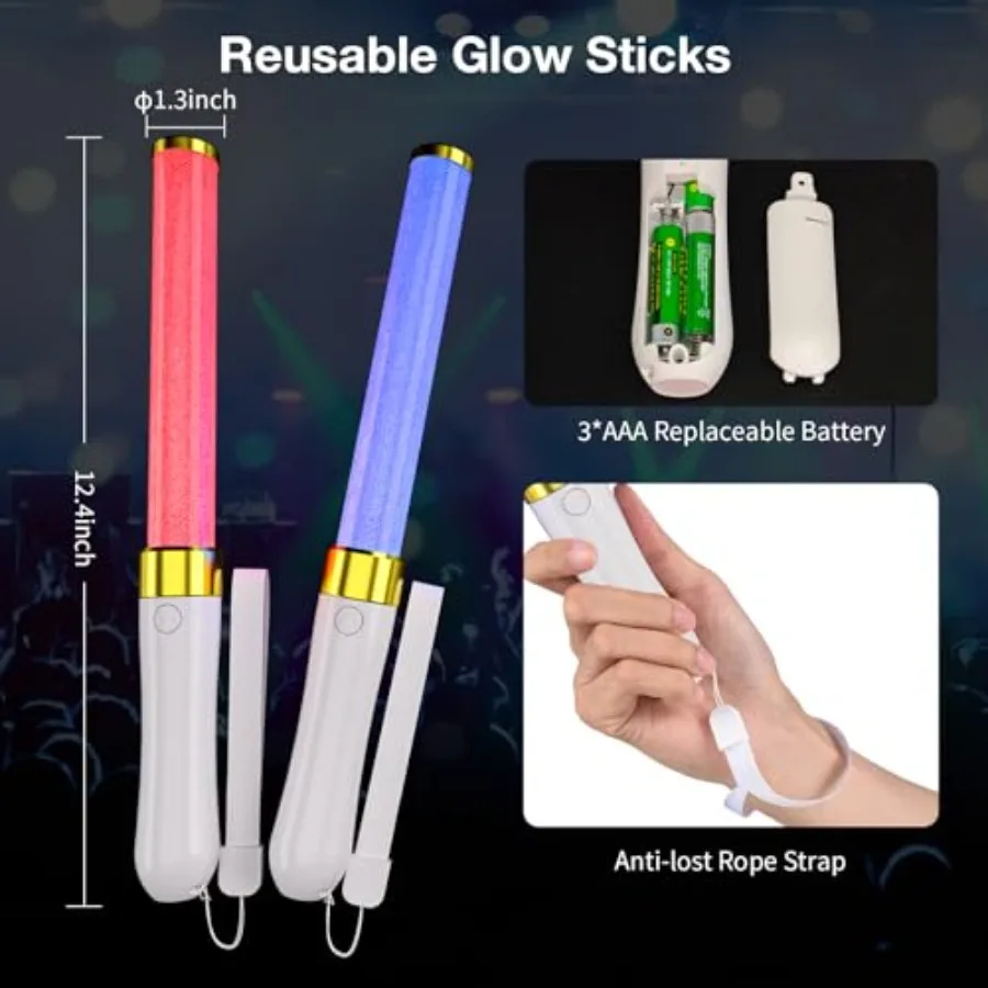 2-pack LED-lichtstokken 15 kleuren herbruikbare Glow Sticks Glow feestartikelen voor bruiloft verjaardag Raves Halloween Kerstmis Nieuwjaar