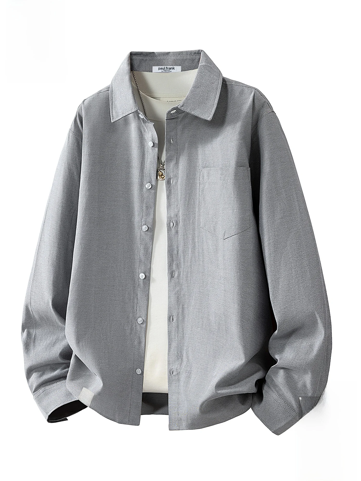 

PaulFrank Retro Ox Cloth Men's irt Spring 2026 Loose Casual Long Sve Pure Color Monkey Mouth Large irt