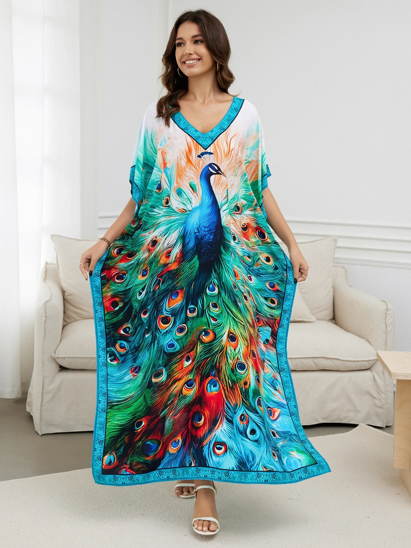 

Beach Kaftans Printed Cover Ups for Swimwear Women Summer Holiday Bohemian Maxi Dresses Swimsuit Bathing Suits