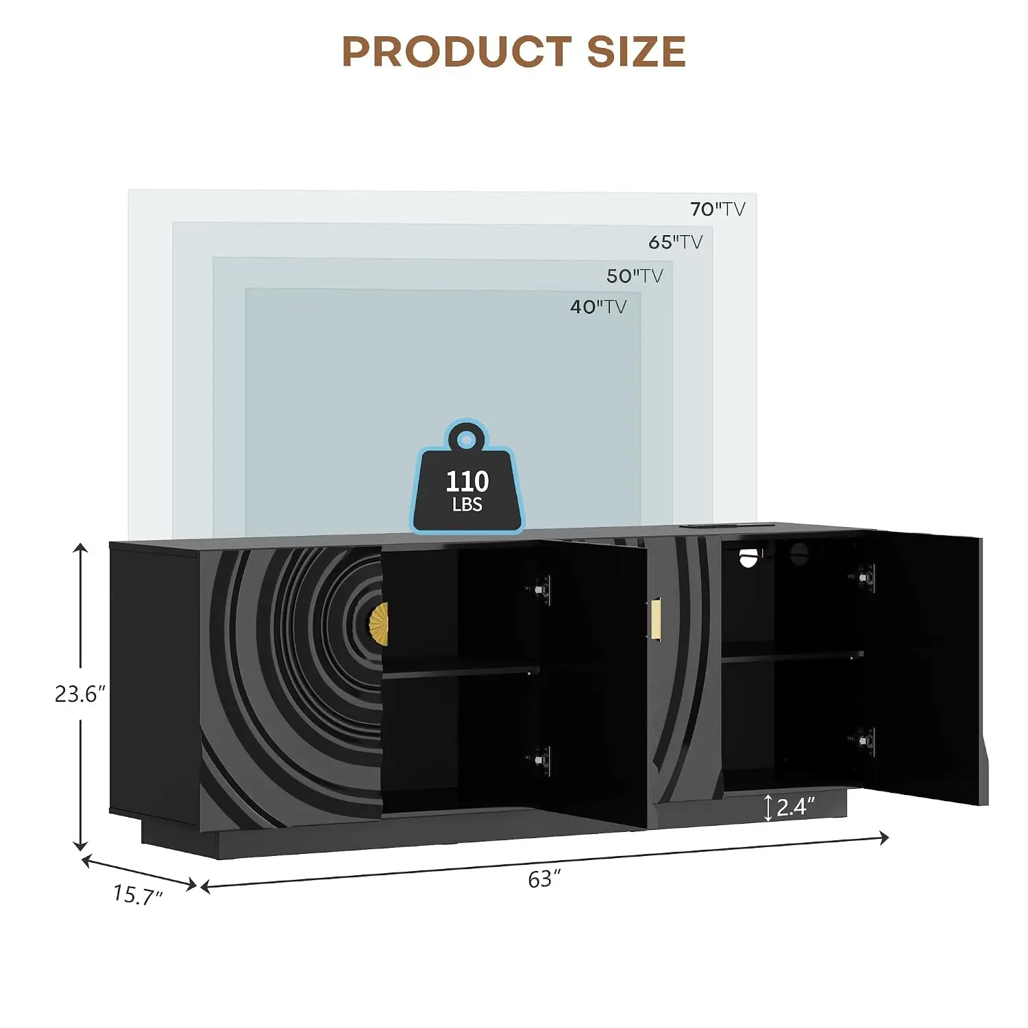 RGB TV Stand with Motion Sensor & Charging Station, Media Console for 75 inch TV, Living Room & Game Room, Black, Customized