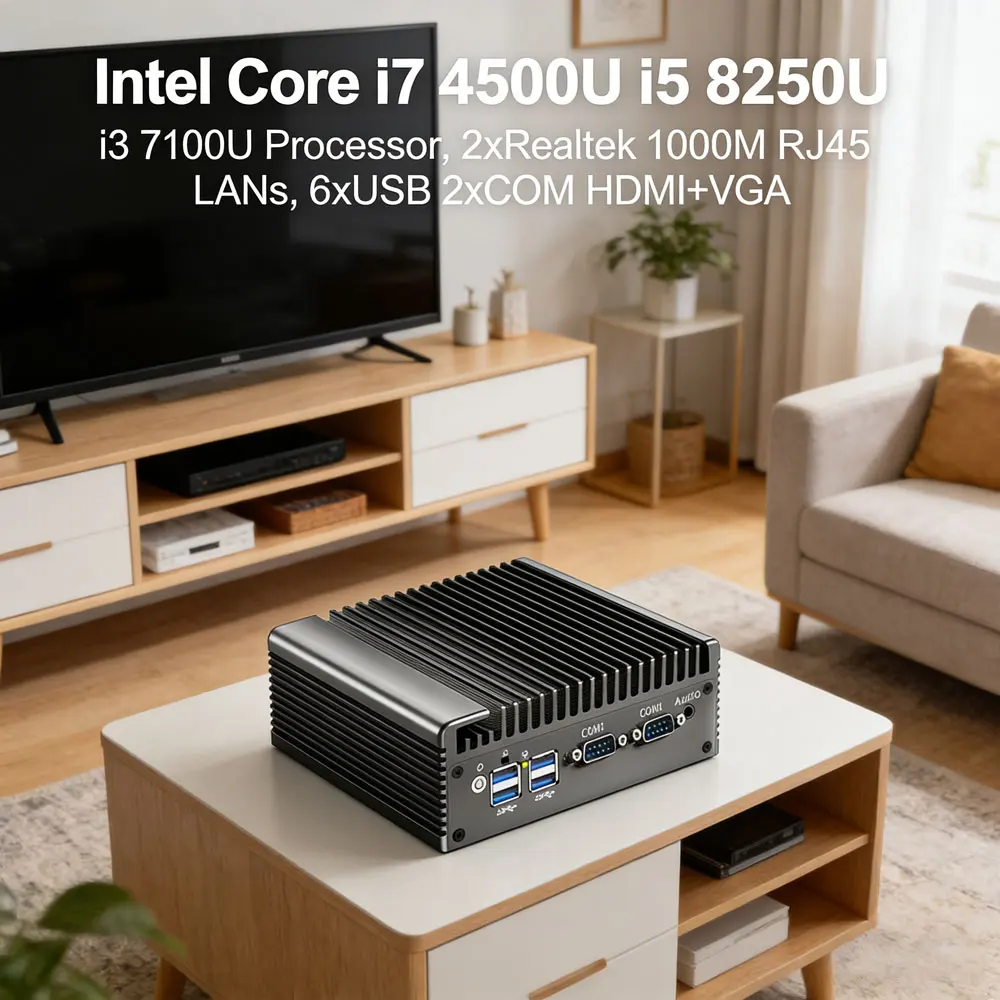 

New Intel Core i7 4500U i5 8250U 7100U Firewall Mini PC 6USB 2COM HDMI+VGA Dual Lan pfSense Windows Home Office Mini Computer