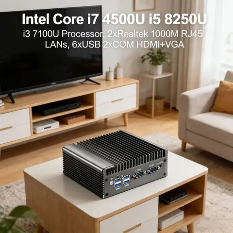 New Intel Core i7 4500U i5 8250U 7100U Firewall Mini PC 6USB 2COM HDMI+VGA Dual Lan pfSense Windows Home Office Mini Computer