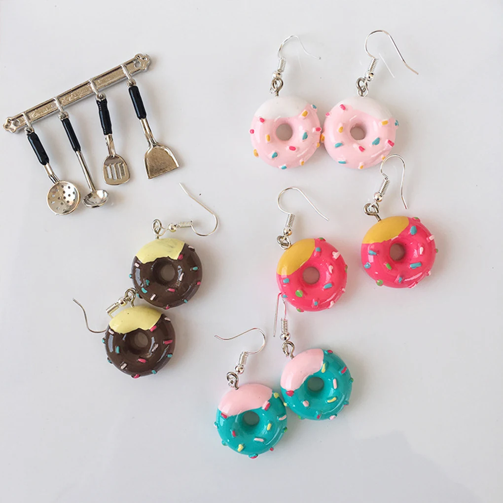 Women Lovely Mini Imitation Food Drop Earrings Cake Doughnut Dangle Ear Hook Gift Jewelry