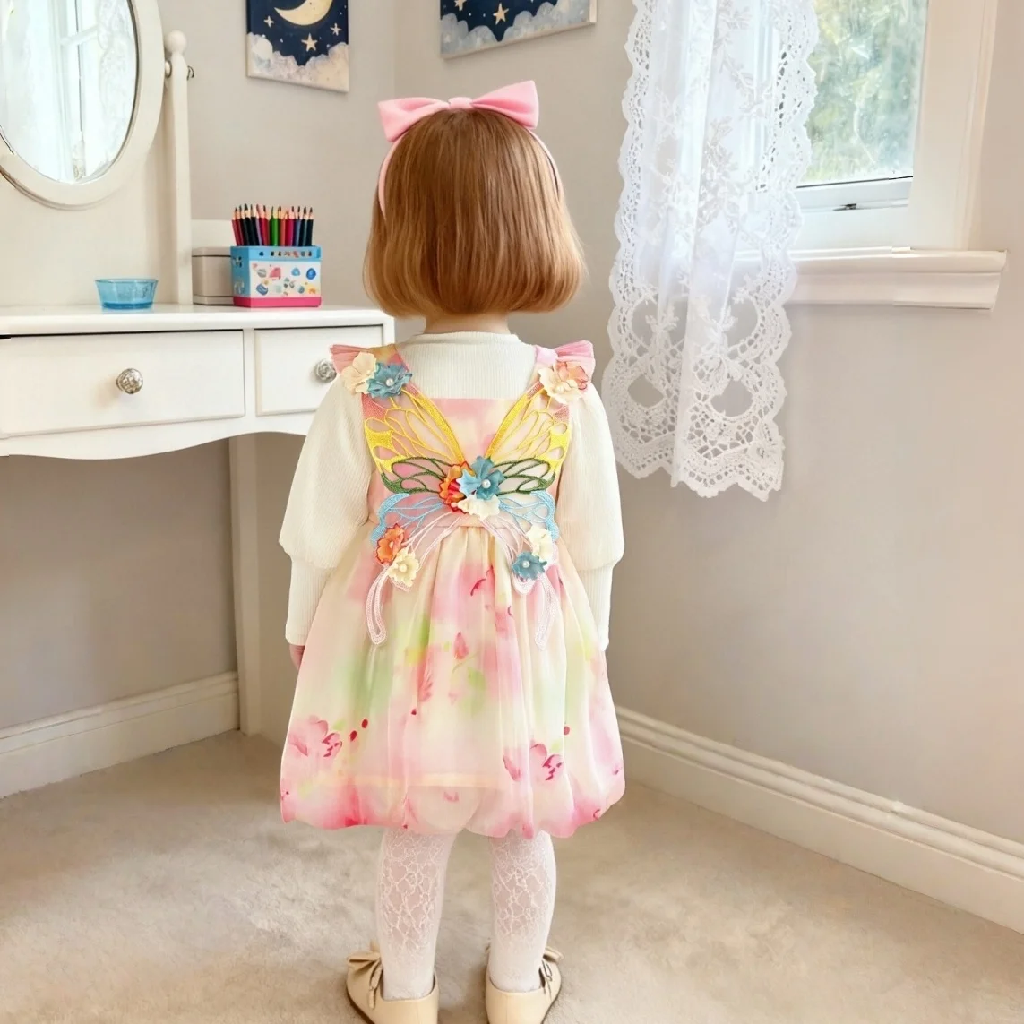 

Новое осенне-зимнее платье для маленьких девочек с милыми крыльями бабочки, праздничная детская одежда для маленьких девочек от 9 месяцев до 3 лет)