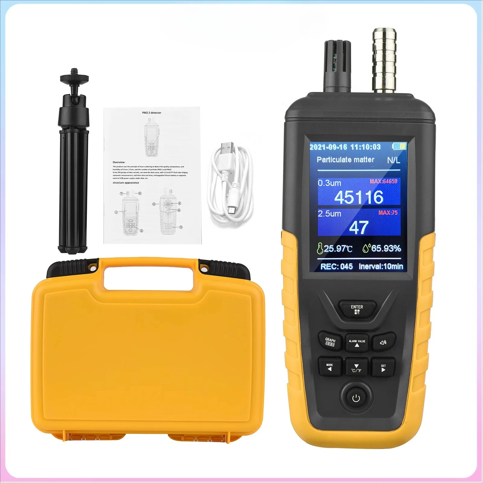 TC-8200 Dust Particle Counter Air Quality High Sensitivity 3-Channel PM0.3 2.5 10um Temperature Humidity