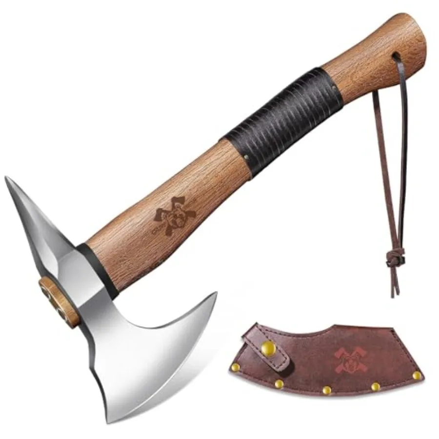 

15" Survival Axe Camping Hatchet Forged High Carbon Steel Blade with Walnut Wood Handle Anti-Slip Grip Ideal for Bushcraft, Woo