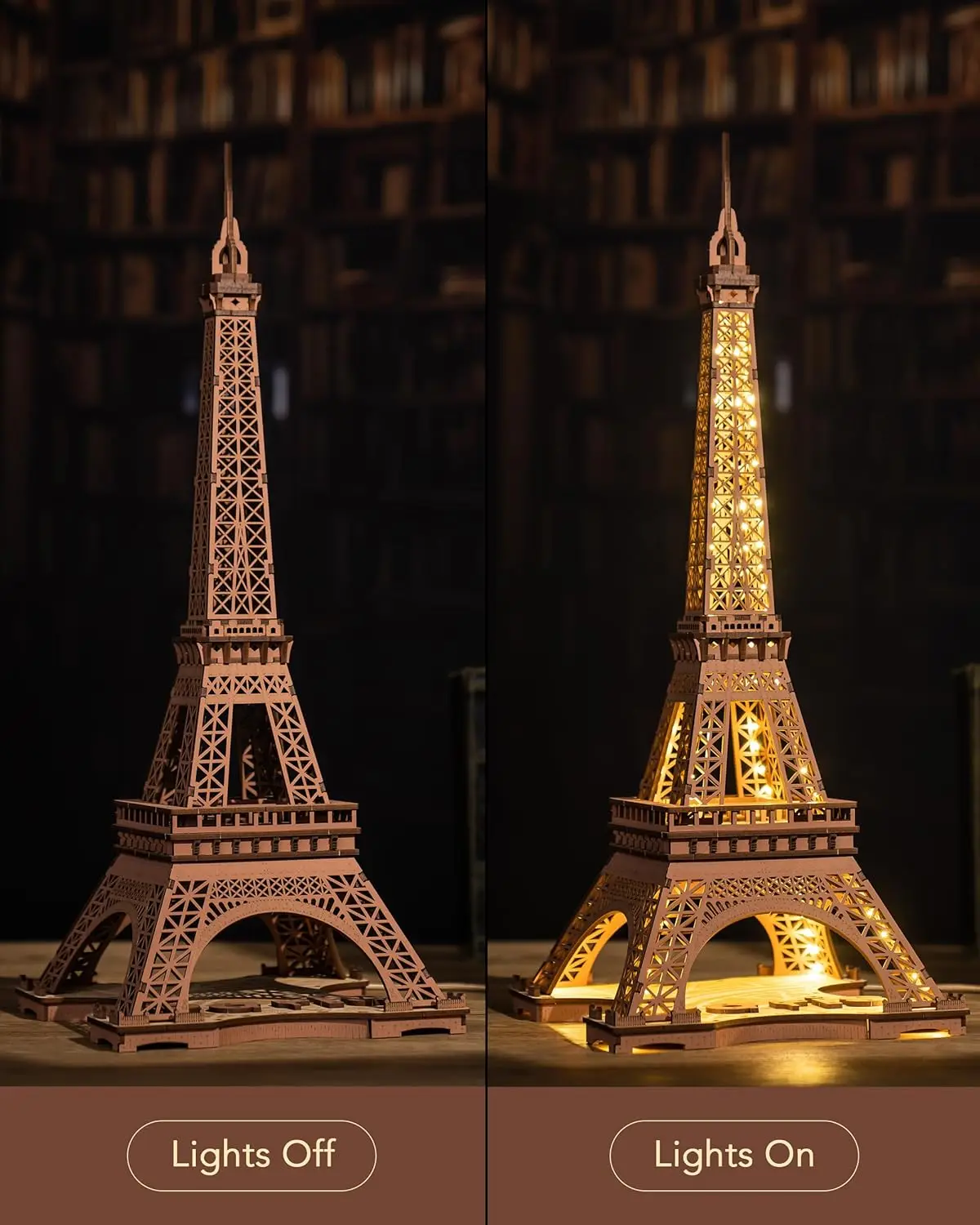 Robotime Eiffel Tower 3D Puzzle kit with Lights Wooden Model Building Kit for Adults and Kids