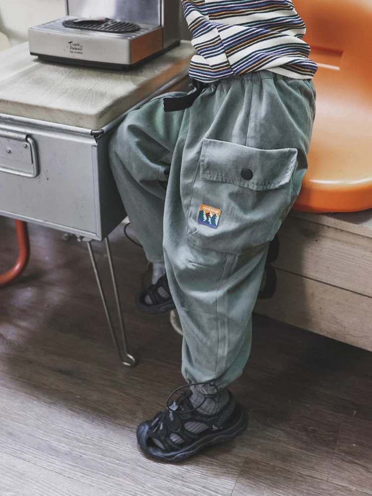 girls-workwear-pants-camping-hiking-multi-pocket-windproof-trousers-casual-long-pants-cotton-fabric-elastic-waistband