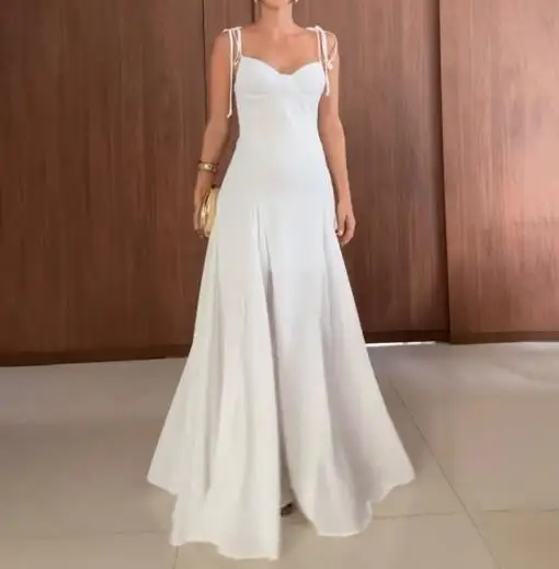 فستان صيفي جديد مثير وعصري بلون سادة برباط للنساء، فستان أنيق بخصر على شكل حرف V وشفاف شفاف