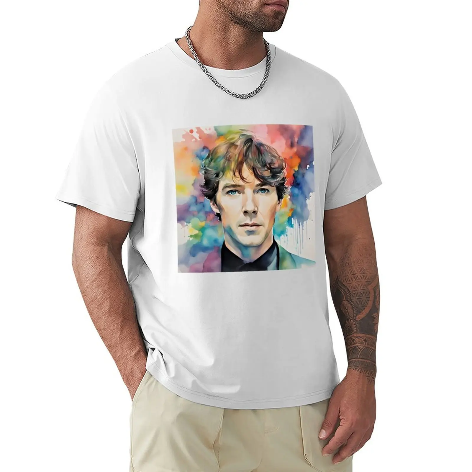 

watercolors with Benedict Cumberbatch T-shirt Aesthetic clothing blacks plain clothes for men