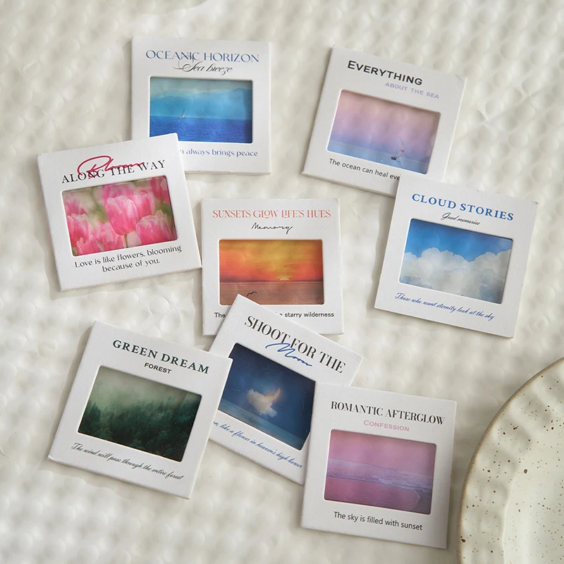 ที่คั่นหนังสือฟิล์มใสลายวิวทิวทัศน์  อุปกรณ์เสริมสำหรับการอ่านหนังสือ  ของตกแต่ง DIY  จี้ติดบัตร  พวงกุญแจ