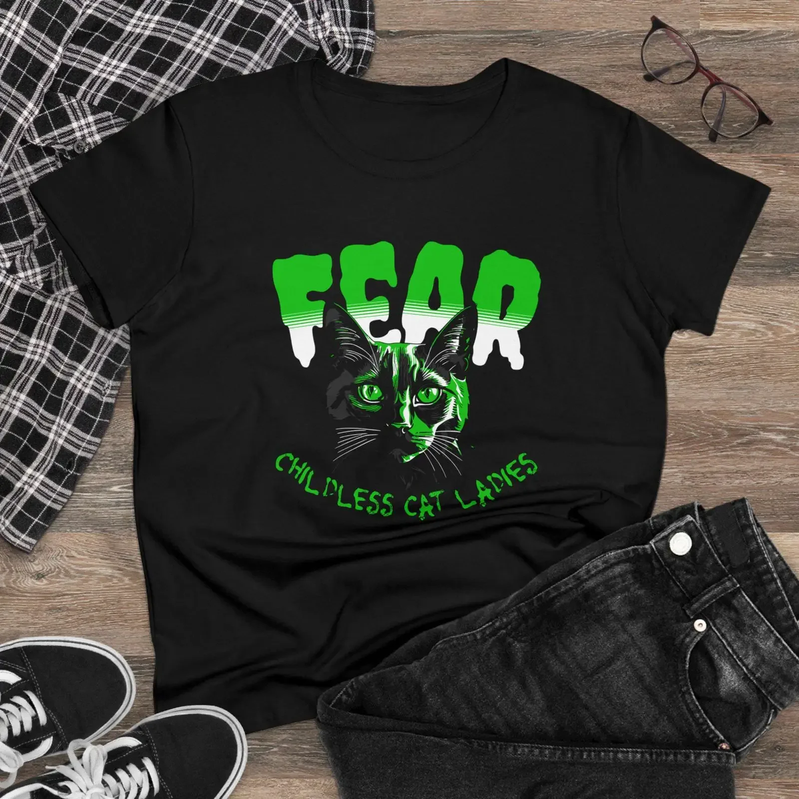 Fear Childless Cat Ladies T shirt Spooky  vintage Washed designer clothes fashion Stylish Slightly Versatile homme Casual