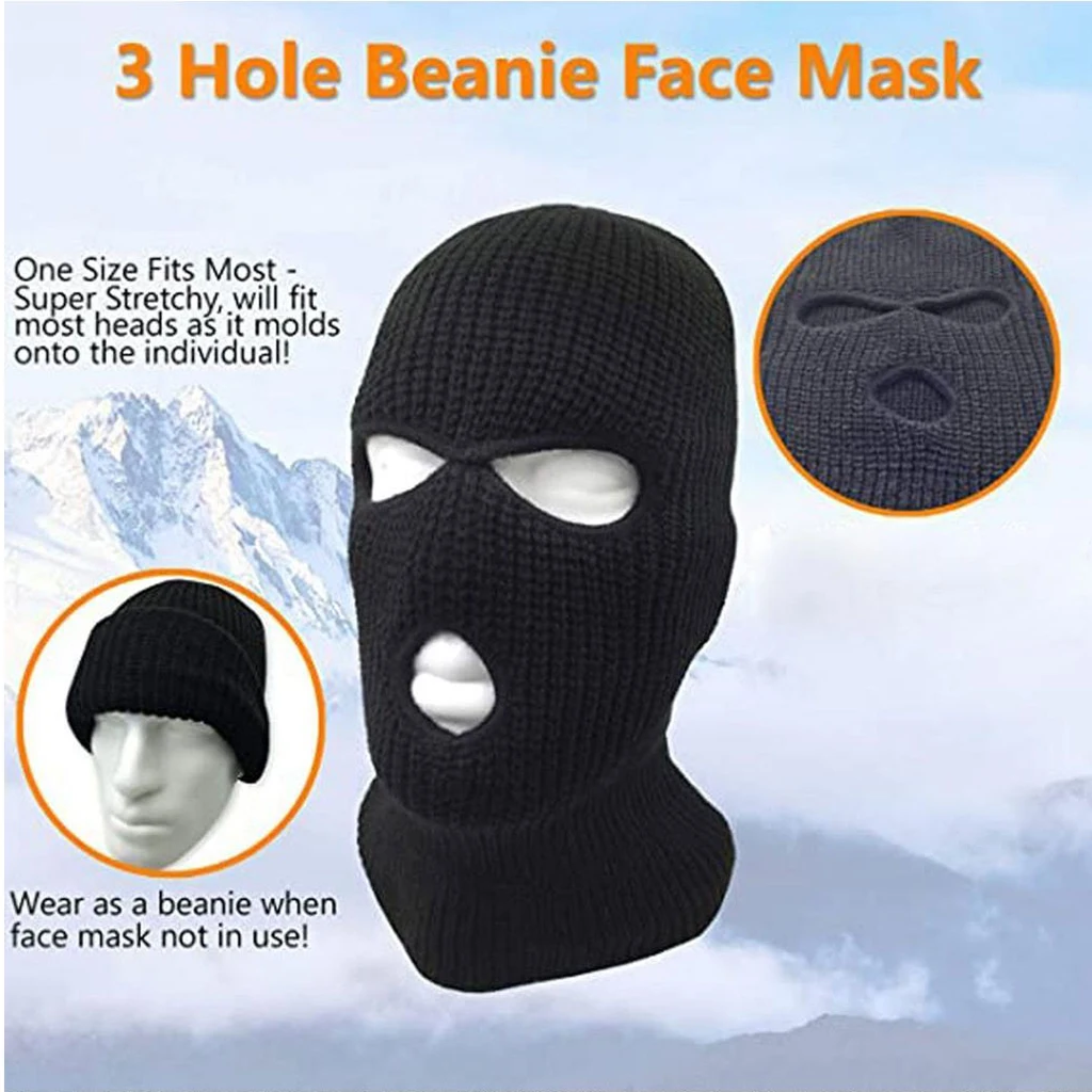 

Winter 3 Hole Balaclava Full Face Ski Mask Knitted Neck Warmer Beanie for Men Women Outdoor Cycling