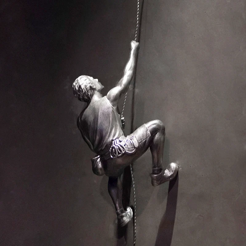 3D Wall Decor Art Hanging Resin Climbing Man Mount Pendant Industrial Style Iron Wire Decoration Sculpture Figures Statue Gift