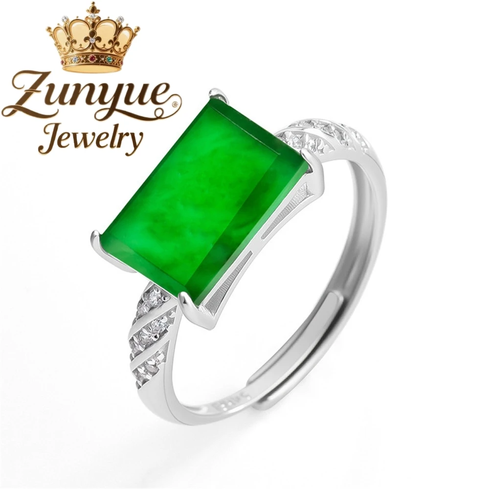 

Natural A-Grade Jade Sunny Green Saddle Ring Ice-Type Jadeite S925 Silver Fashionable Adjustable For Men And Women Ring