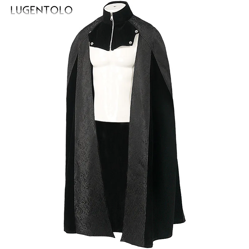 Men Medieval Capes Court Jacquard Cloak Loose Retro Casual Trench New Halloween Zipper Party Stage Vintage Coats