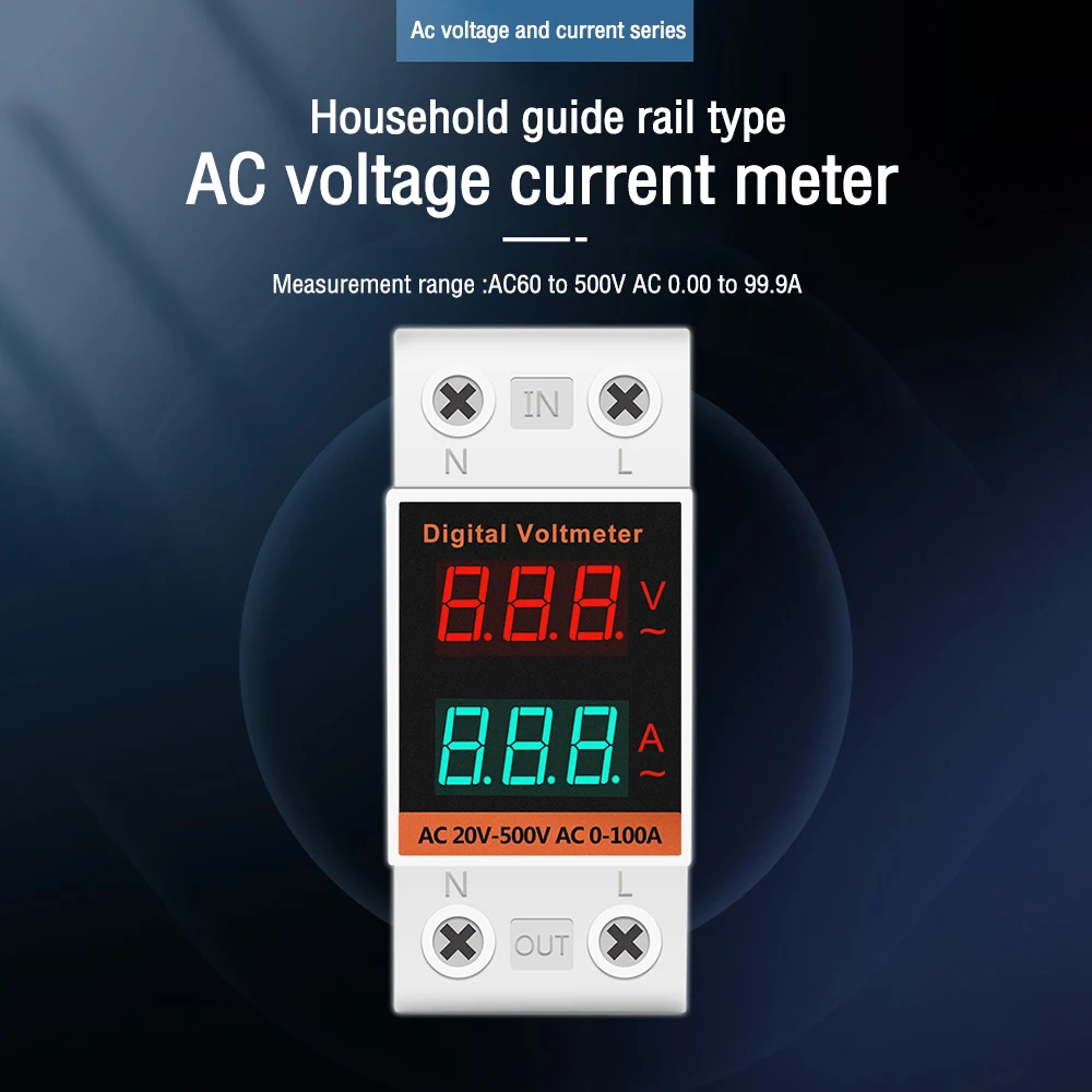 AC60-500V 0.00-99.9A Voltmeter Ammeter Din Rail Dual Display Digital Electricity Meter Voltage Current Monitor with Transformer