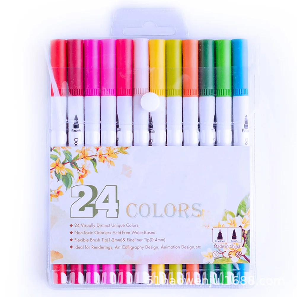 

24Pcs Double Ended Watermark Pen Set Colored Art Markers for Fine Art Techniques Drawing Office Stationery Watermark Pen