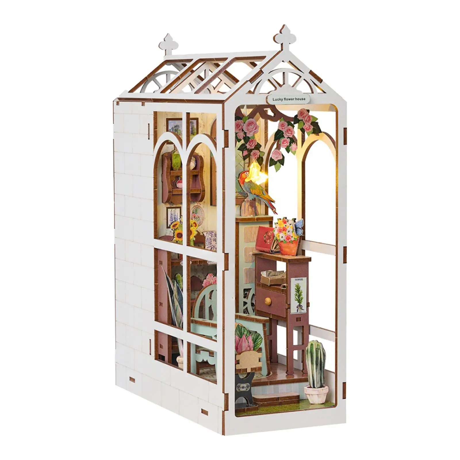 DIY Bookend Kits Garden House with Light Decorative for Home Book Office