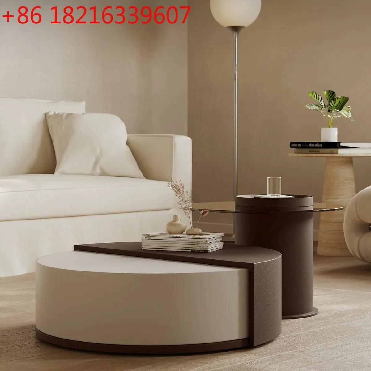TAO Italian minimalist high-end round multi-functional solid wood coffee table modern light luxury home