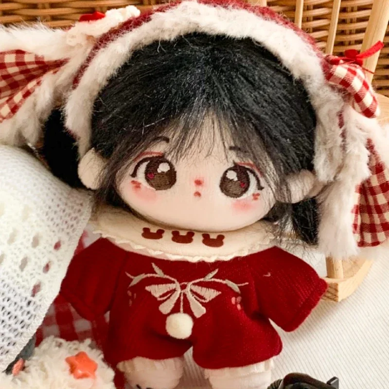 Handmade 3pc/set 10m/20cm Doll Clothes Velvet Rabbit Cake Red Suit Head Band Jumpsuit Saliva Towel Dolls Accessories Outfit