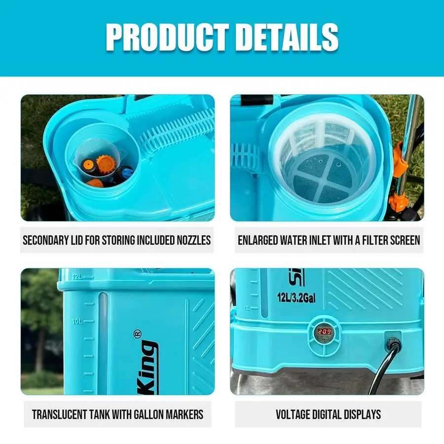 Powered Backpack Sprayer 3.2 Gallon, 080 PSI Adjustable Pressure Sprayer Compatible with 18V Battery, Electric Sprayer with Wand