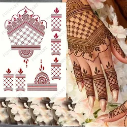 Autocollants de faux tatouage au henné brun imperméable pour femmes, art corporel, temporaire, conception Mehndi, main