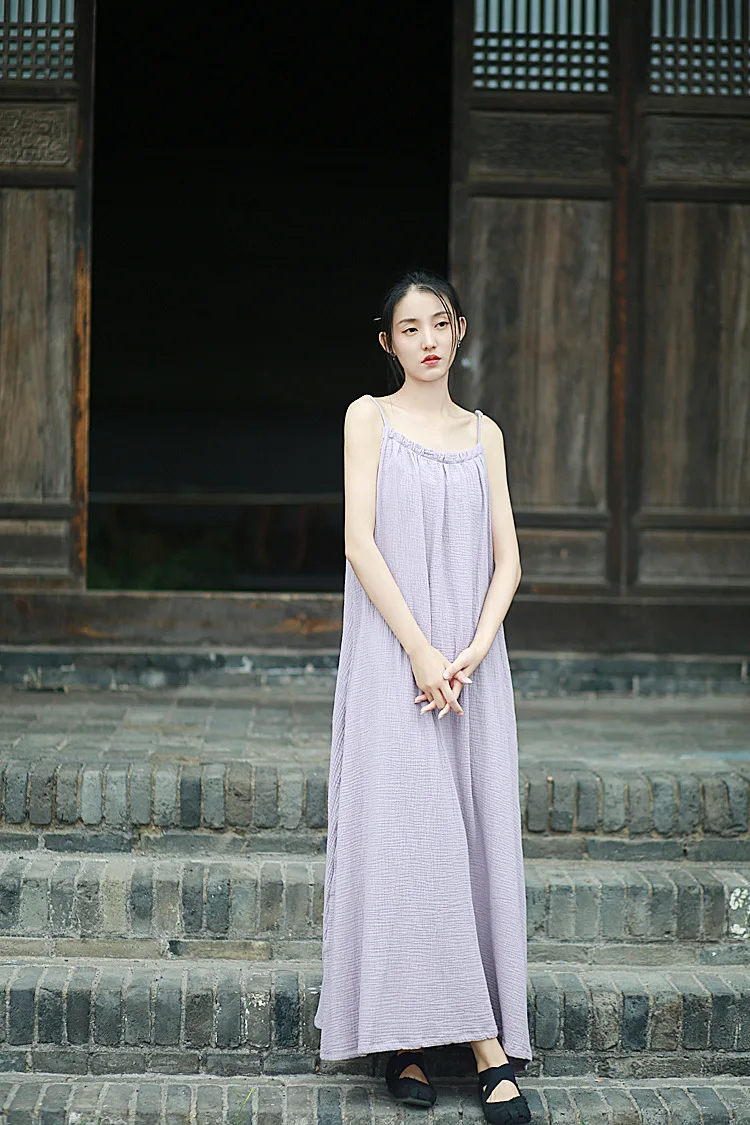 2025 Vestido camisola arrugado de gasa de doble capa con escote plisado, vestido largo, fotografía de viajes, estilo fresco, 5 colores