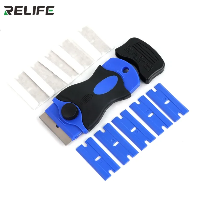 RELIFE RL-023 UV Glue Cleaner Remover for Phone LCD Touch Screen Scraper Repair Tool with 5pcs Metal Blade+5pcs Plastic Blade