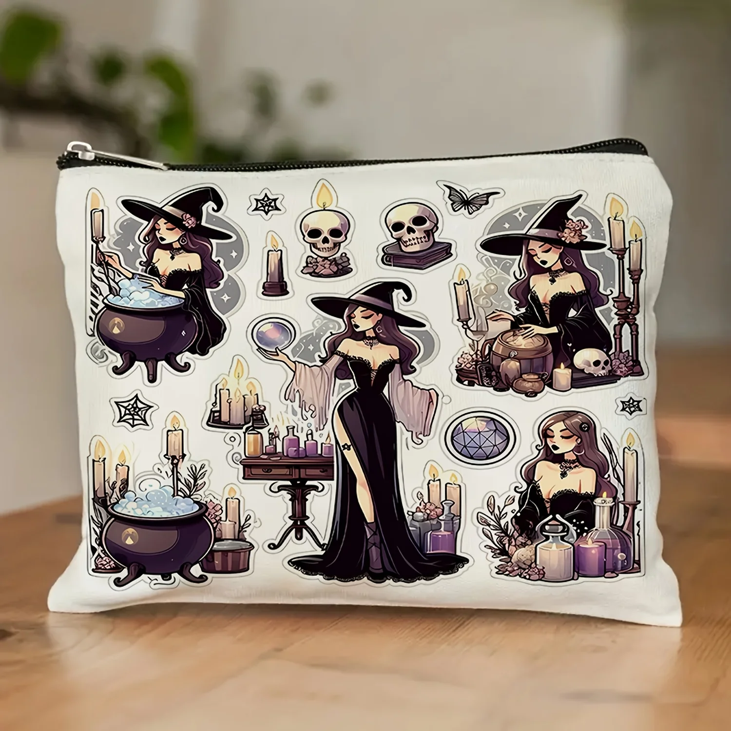 

A Magical Witch Print Makeup Bag- Multifunctional Zipper Pouch, Jewelry Storage Bag, Perfect Travel Zipper Small Storage Bag.