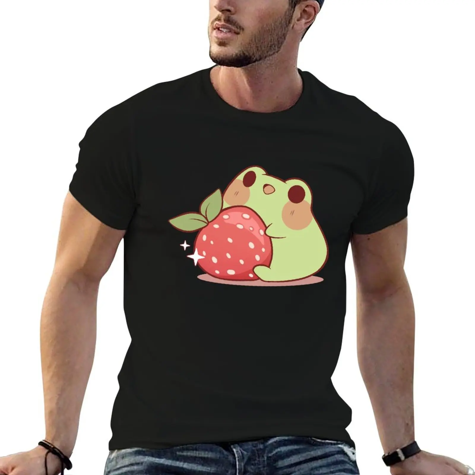 Frog with strawberry T-Shirt Retro Graphic Print T-Shirt