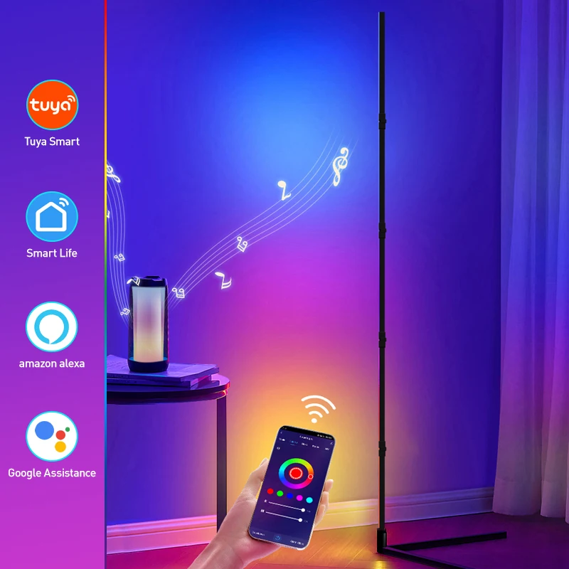 Imagem -03 - Dimmable Rgb Led Mood Light Inteligente Tuya Corner Floor Lamp Luzes Alexa Stand Jogos de Quarto Decoração da Sala 160cm