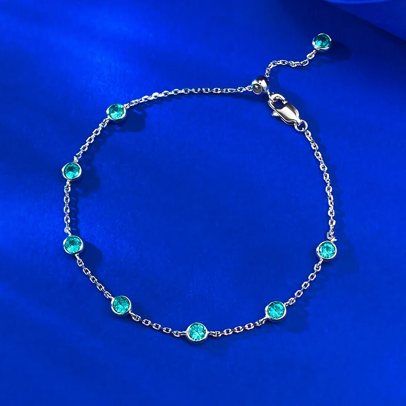 S925 Silver Bracelet Light Blue Bubble Zircon Fashion Women's Jewelry