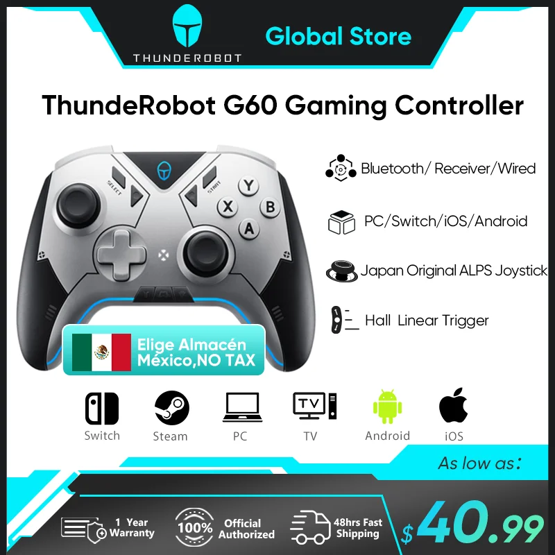 

THUNDEROBOT G60 Wireless Gamepad Gaming Controller Hall Effect ALPS Joystick Dual Vibration For Nintendo Switch PC Steam iOS