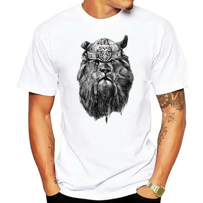 Men short sleeve t-shirt with Old Viking Warrior Lion the Eye of the King Awesome Animals t shirt tees tops harajuku streetwear