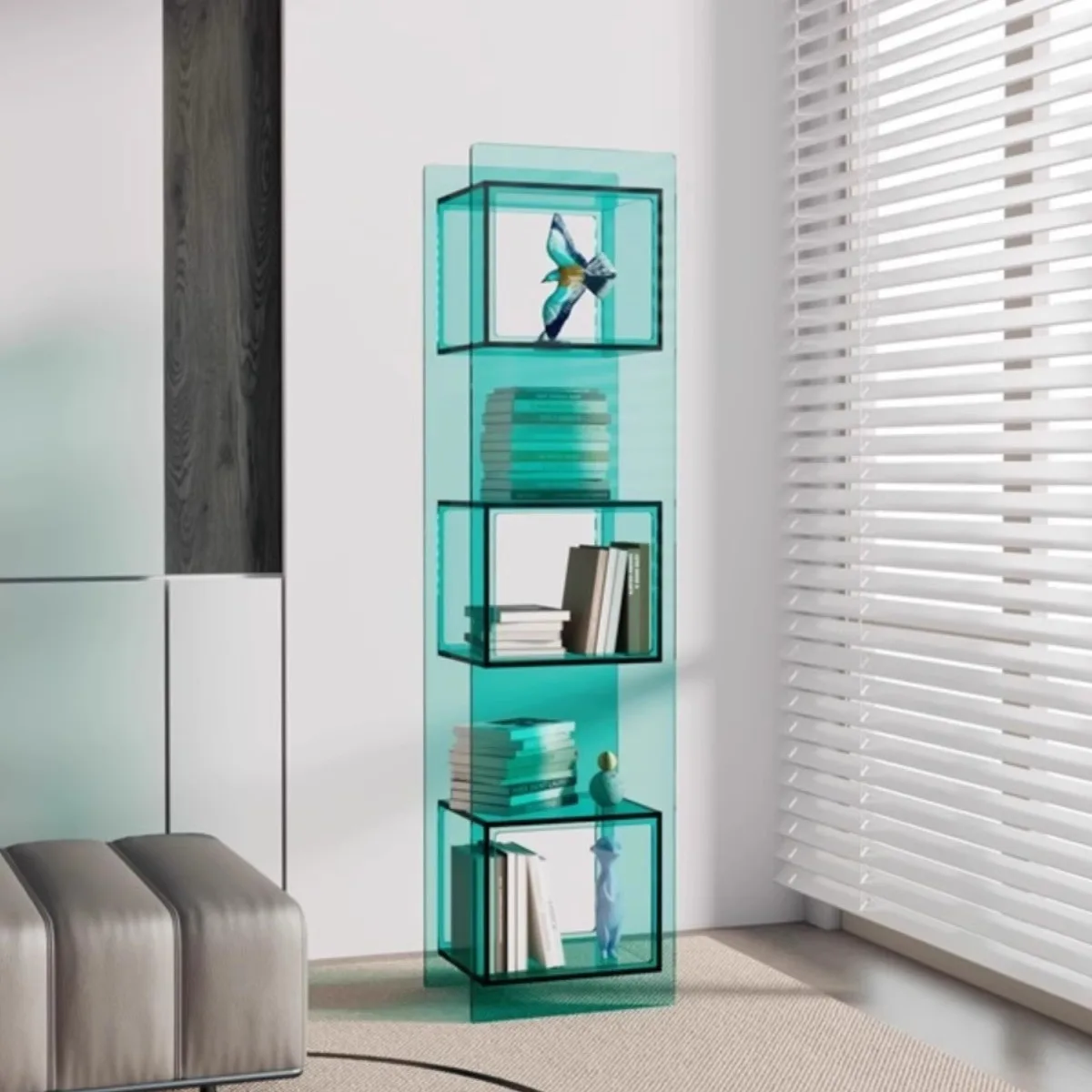 Acrylic bookshelf Multi-layer shelf Floor to wall storage Figure display cabinet Living room small bookcase