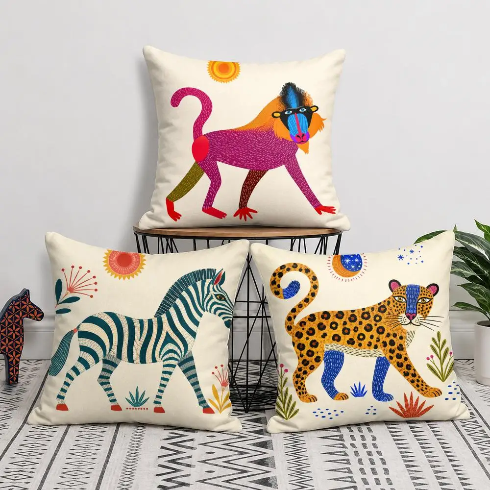 Bohemian Safari Wildlife Cushion Cover Soft Short Plush Pillow Cover Smooth Cozy Texture Aesthetic Cushion Case Home Decor