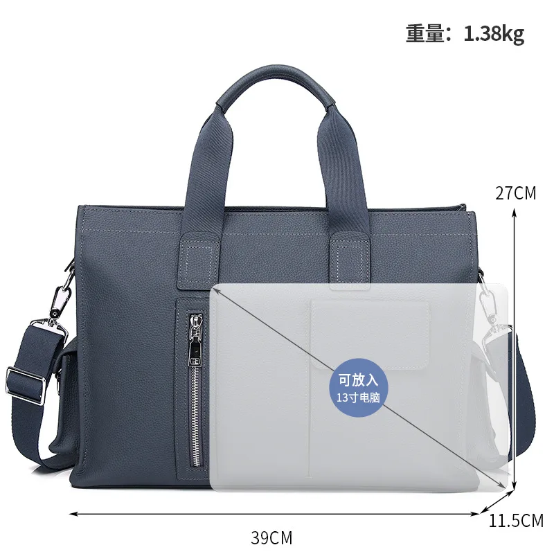 Genuine Messenger Bag Men Leather Handbag Large Capacity Business Commuter Handheld Cowhide Laptop Document Bag Men's Briefcase