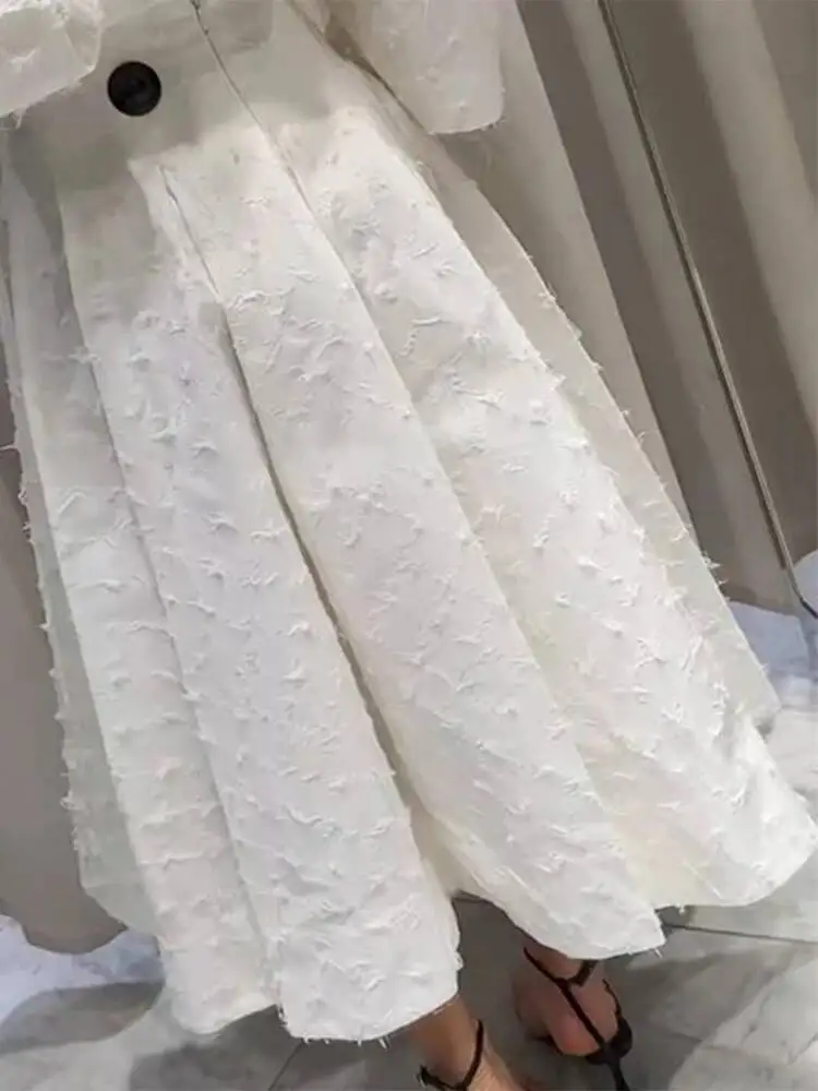 

Elegant Shirt Skirt Set Women Lapel Sleeve Loose T-Shirt High Waist Pleated Long Skirts Suits 2025 Autumn Street Lady Sets