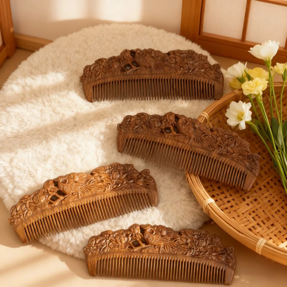 1 Stück Naturholzkamm, handgeschnitzter Haarkamm aus Holz, antistatisch, Kopfhautmassage, Entwirrbürste, traditionelles chinesisches Kunsthandwerk, Geschenk – Detail 8