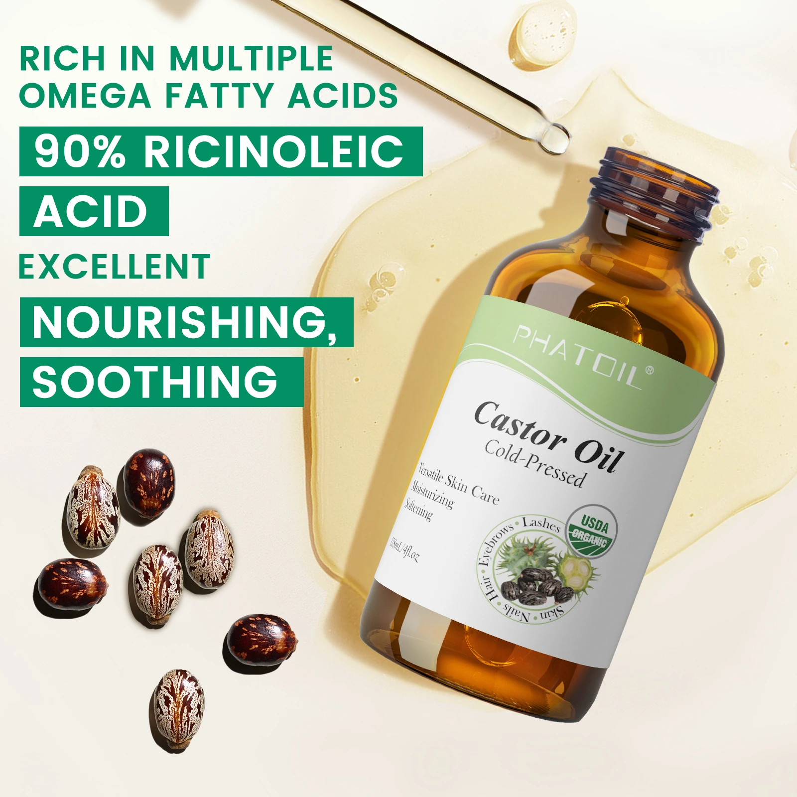 PHATOIL 118ml/236ml Organic Castor Oil Cold Pressed 100% Nature  Castor Oils