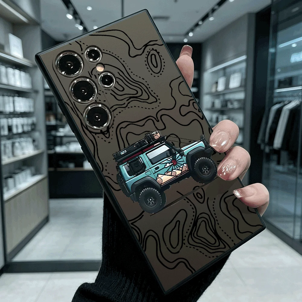 Offroad-Auto-Topo-Karten-Schutzhülle aus stoßfestem, weichem TPU für Samsung S22 S23 S24 S25 S26 Ultra A16 A35 A55 Anti-Sturz-Cover