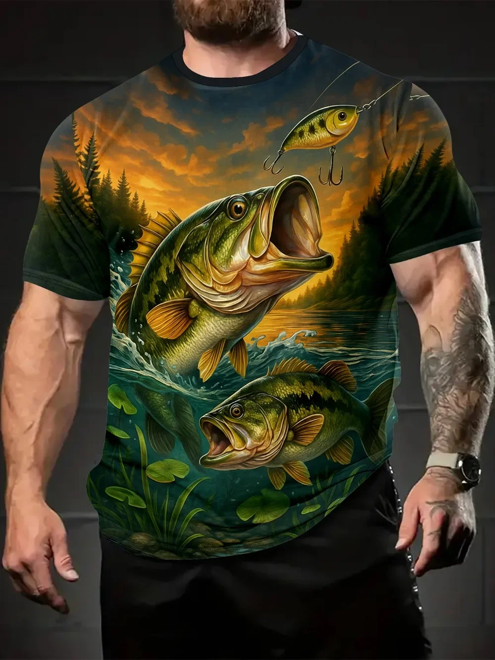 Shrimp and Fish Fishing Pattern3Dprint Quick-dry Breathable Men's Lightweight Large-sized T-shirt Outdoor Leisure Fishing Jacket